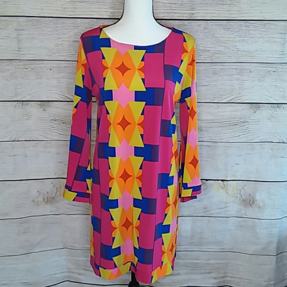 Marlow Bell Sleeve Bright colorful Shift Dress size Md